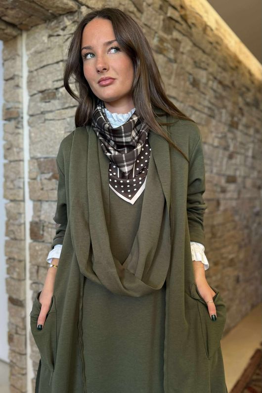 Sola Smart Tech Cowl Cocoon Dress Khaki